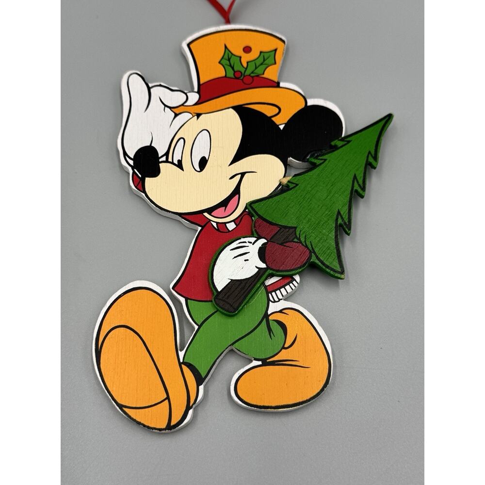 Vintage Mickey Mouse Carrying Tree Ornament The Walt Disney Company Wooden READ‎